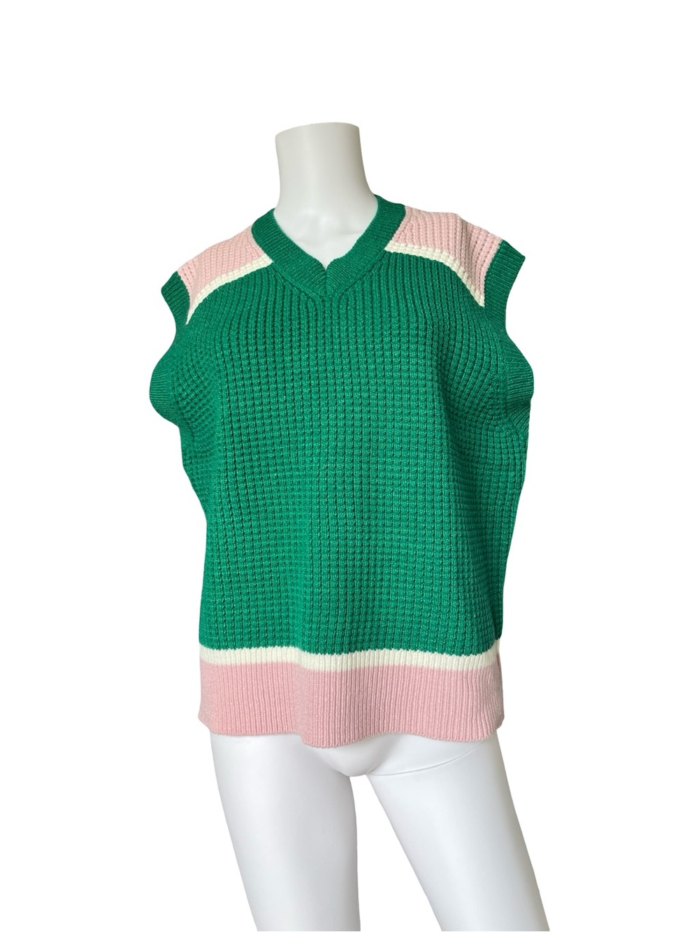 NEW Marni Uniqlo Knit Vest Green Pink V Neck Womens Size XL